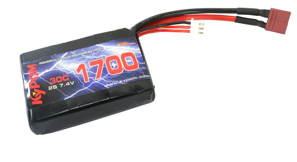 Kypom Batterie LiPo 7,4V 1700mAh 30C pour PEQ15 (Deans Large)